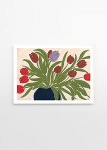 Plakát Tulips in a Blue Vase by Anine Cecilie Iversen