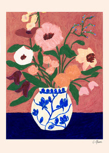 Plakát Flowers on Blue Table by Carla Llanos