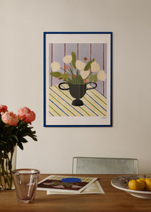 Plakát Flowers on Striped Cloth by Carla Llanos