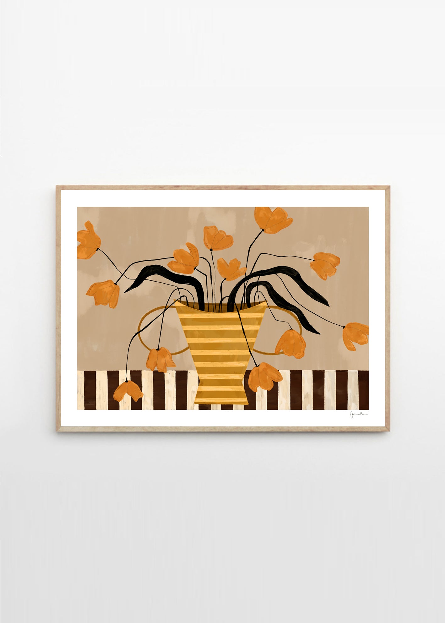 Plakát Flowers in Yellow Striped Vase by Frankie Penwill