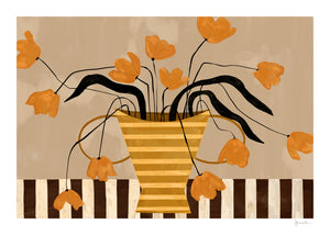 Plakát Flowers in Yellow Striped Vase by Frankie Penwill