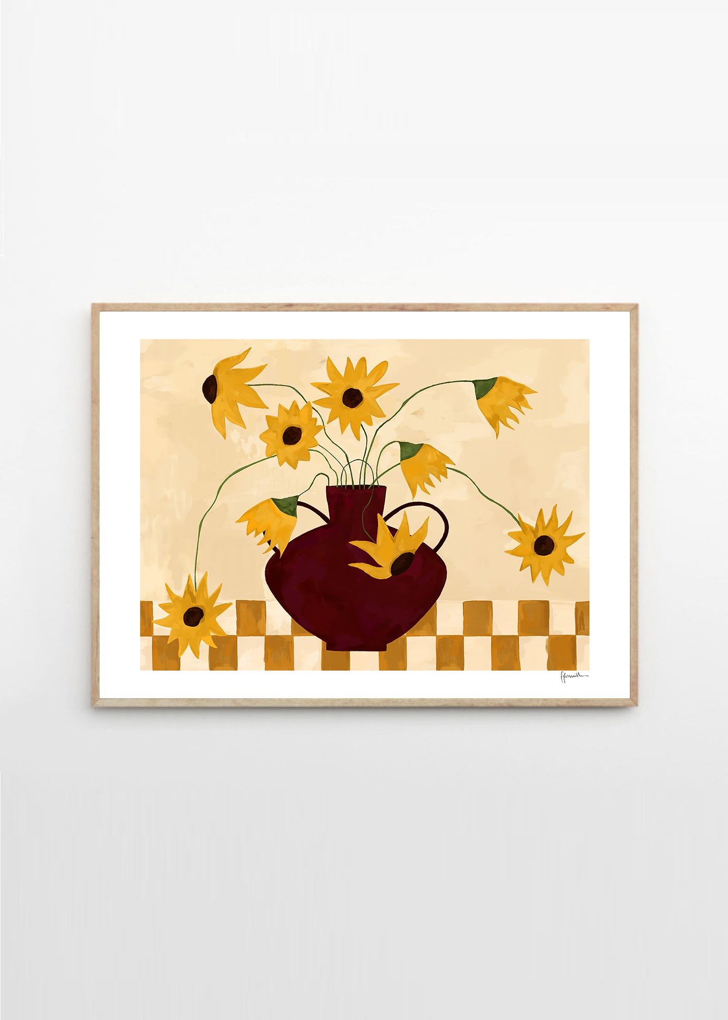 Plakát Sunflowers in Burgundy Vase by Frankie Penwill