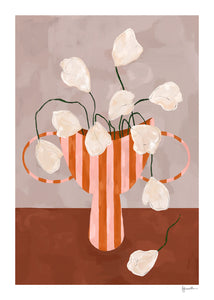 Plakát White Flowers in Striped Vase by Frankie Penwill