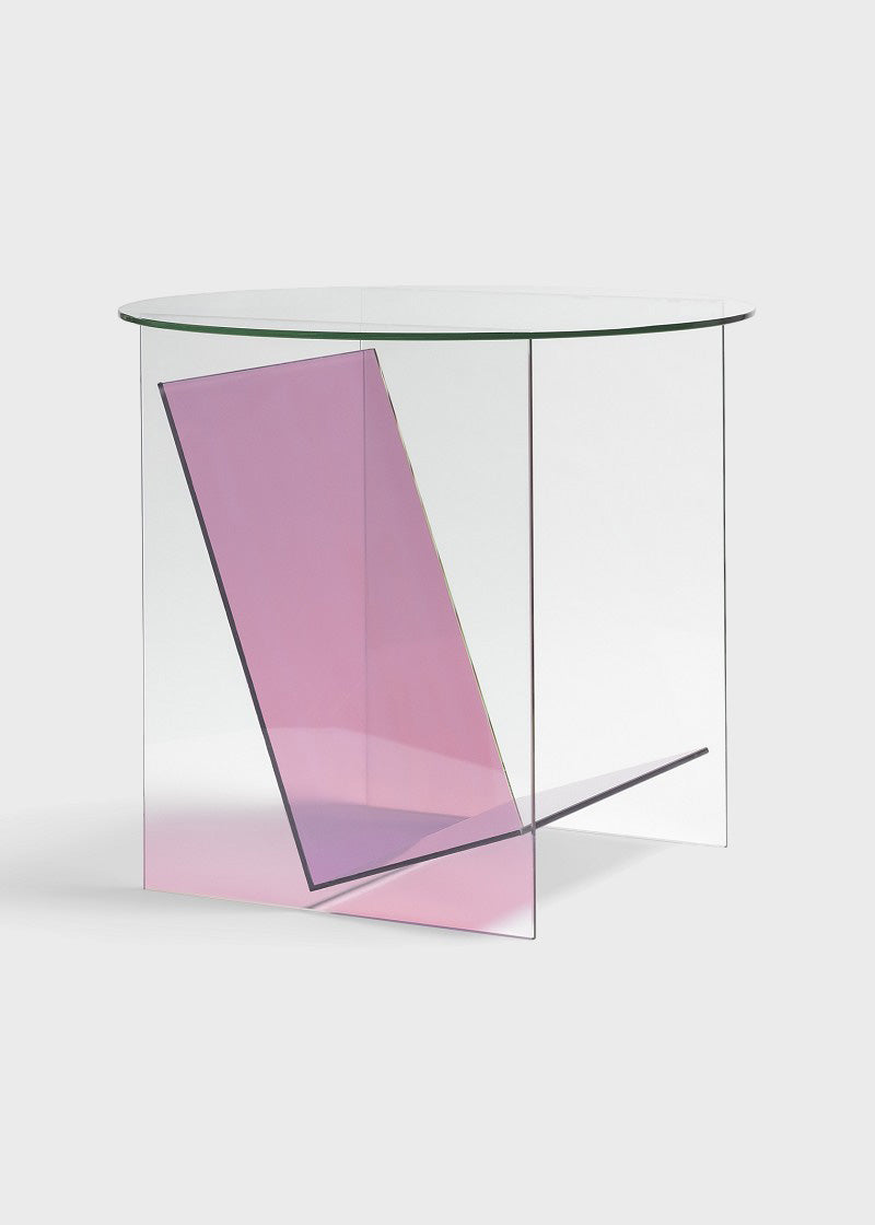 Skleněný stolek Tabloid s poličkou růžový