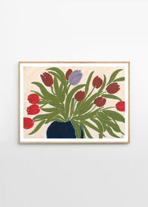 Plakát Tulips in a Blue Vase by Anine Cecilie Iversen